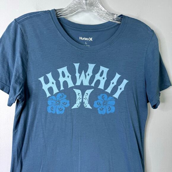 Hurley Hawaii Hibiscus Tropical Flower Graphic Blue T-Shirt Juniors's Size L - Picture 2 of 11